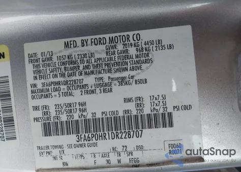 2013 Ford Fusion Se z USA, uszkodzony, nr VIN 3FA6P0HR1DR228707